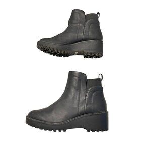 Black Leather Ankle Plataform Boots Womens 9.5 Rielle With Patent #16172491